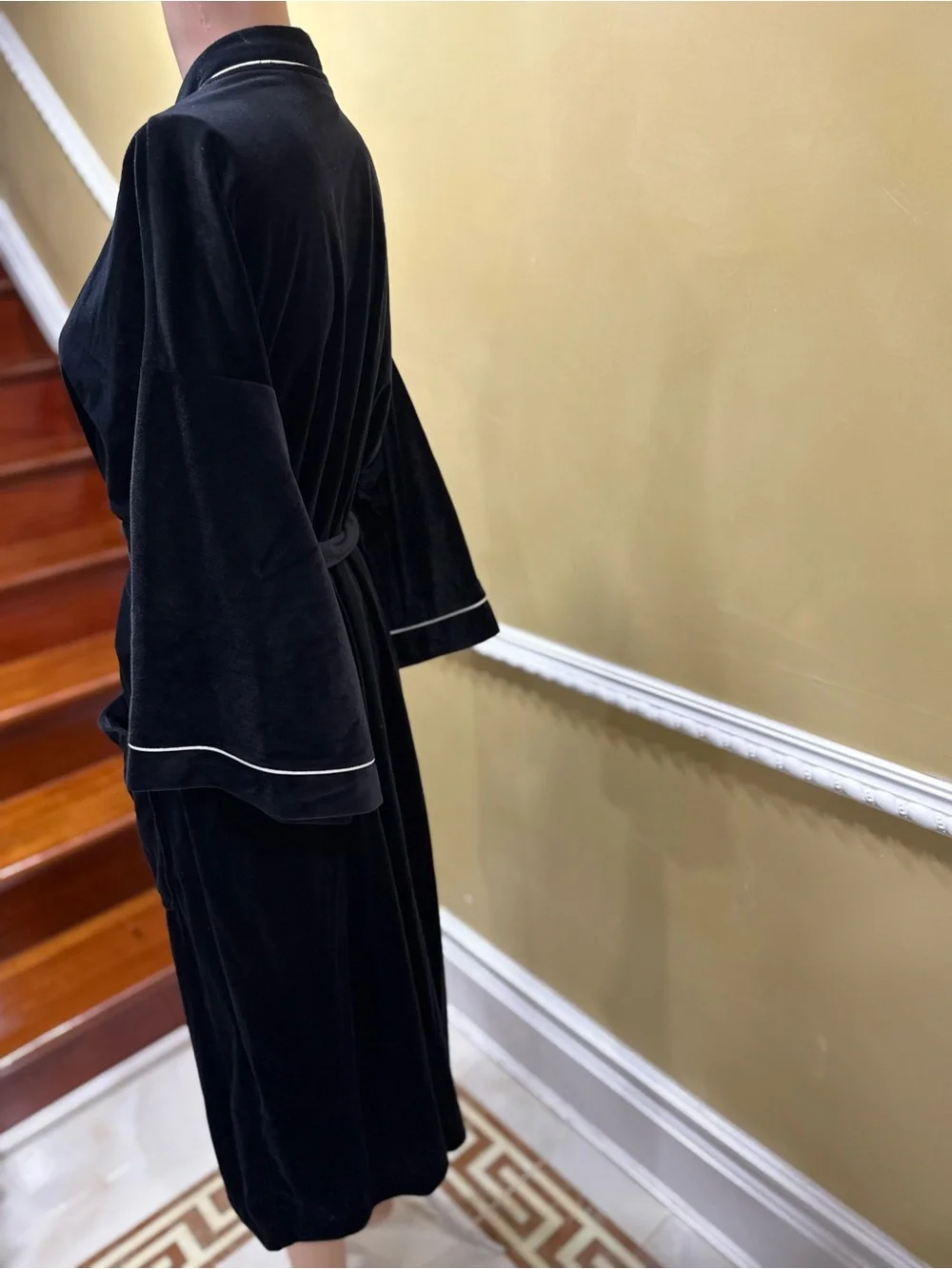 Dior Black Velvet Robe with White Piping